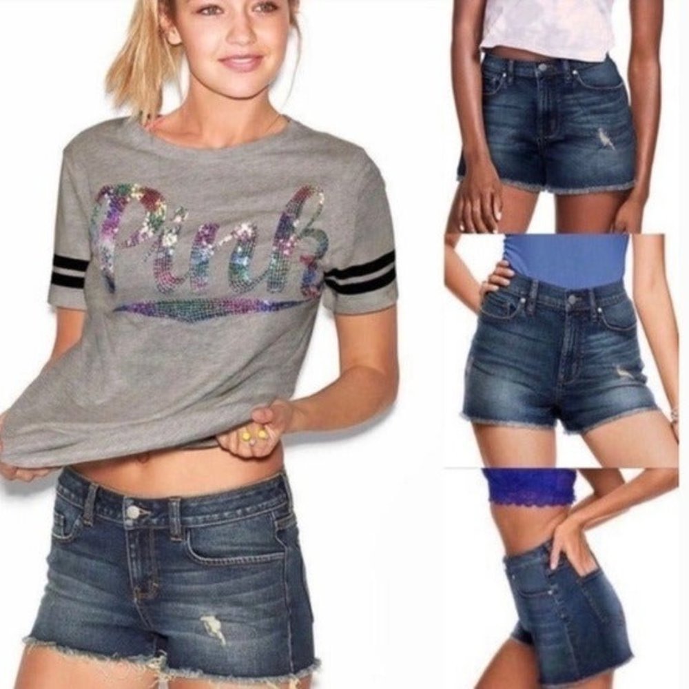 Victoria’s Secret PINK Frayed Denim Shorts Sz 2